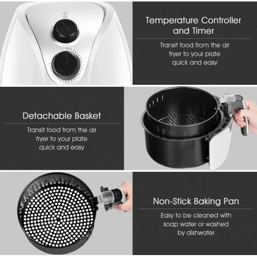 1500W Electric Air Fryer Cooker with Rapid Air Circulation System Low-Fat-White