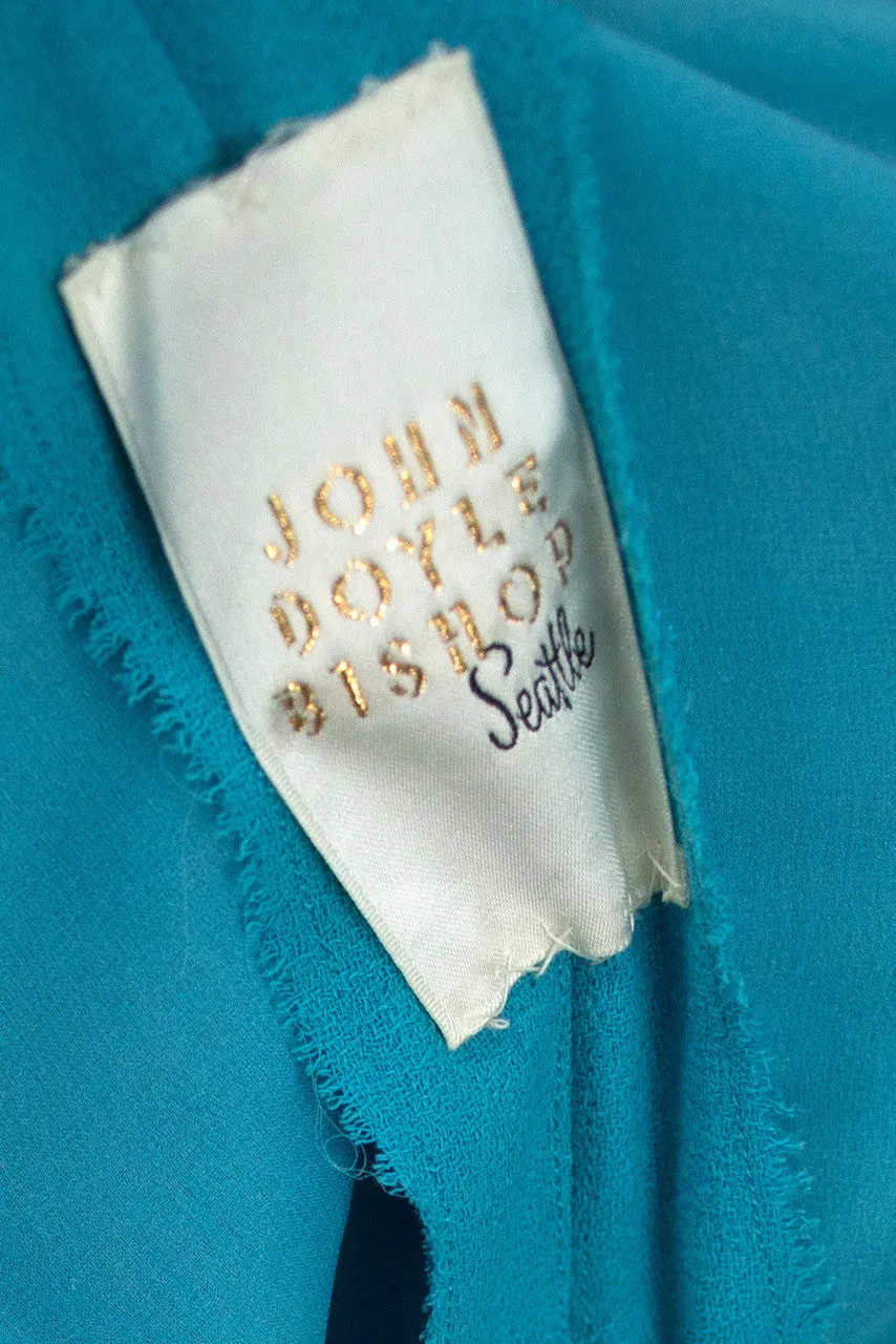 1960's Pauline Trigere Blue Wool Vintage Dress