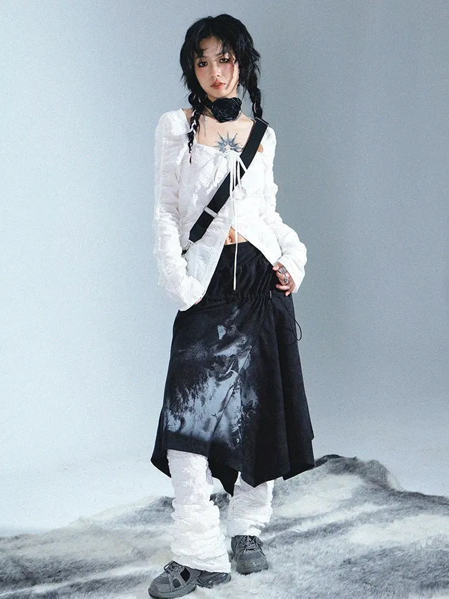 2way Drawstring Ink Retro Bare-top Long-Skirt
