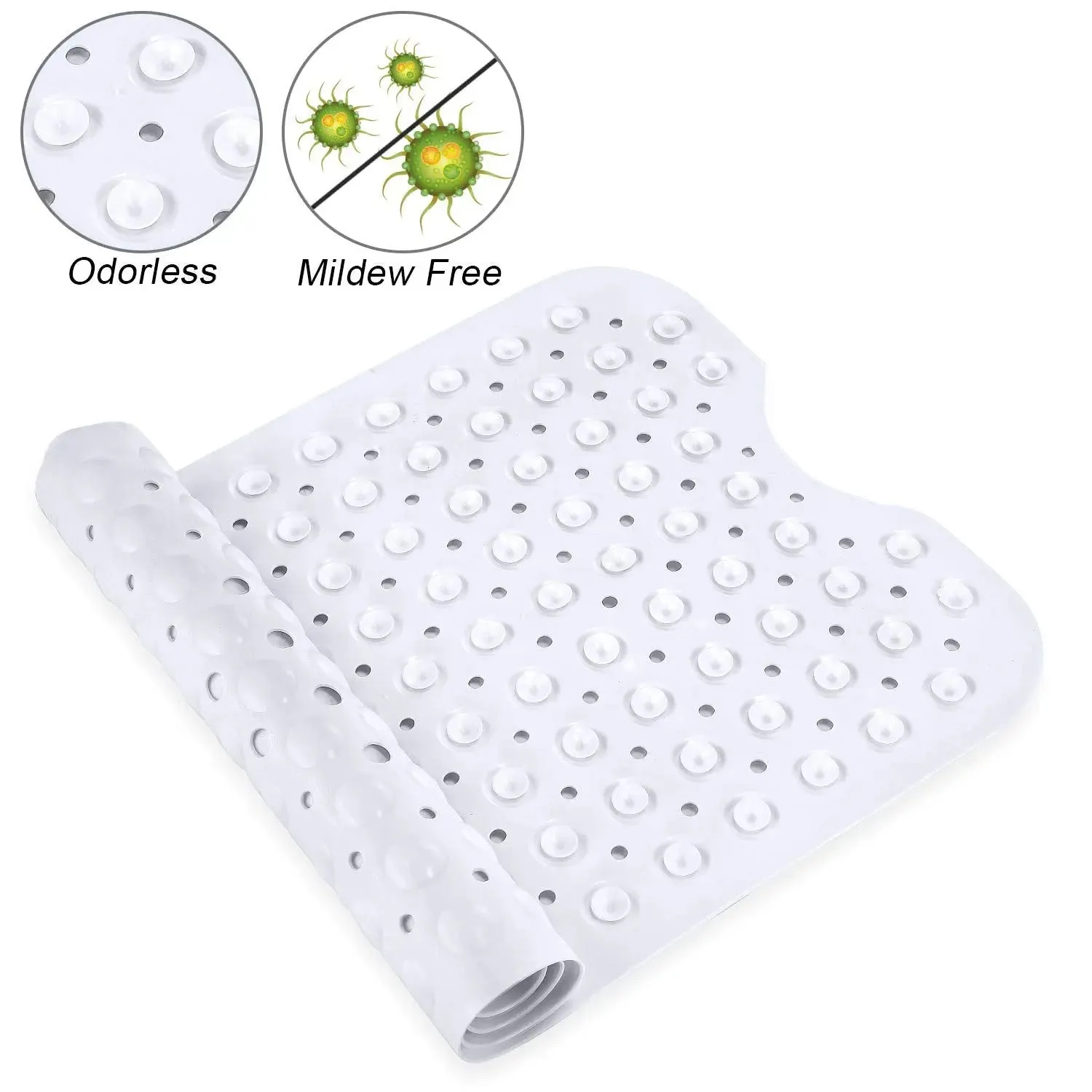 Anti Slip Bath Mat with suction cup white color (100 x 40 cm) Soft-Pebble