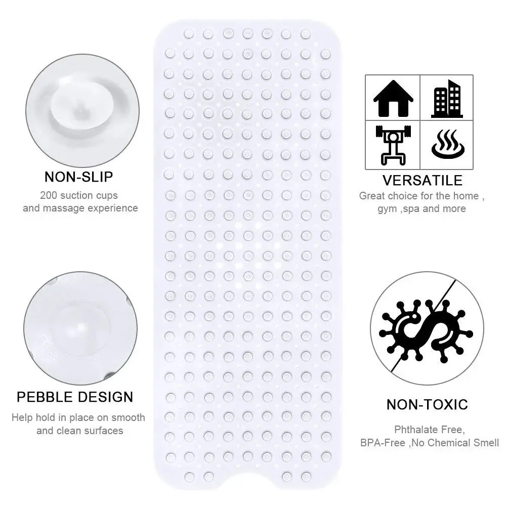 Anti Slip Bath Mat with suction cup white color (100 x 40 cm) Soft-Pebble