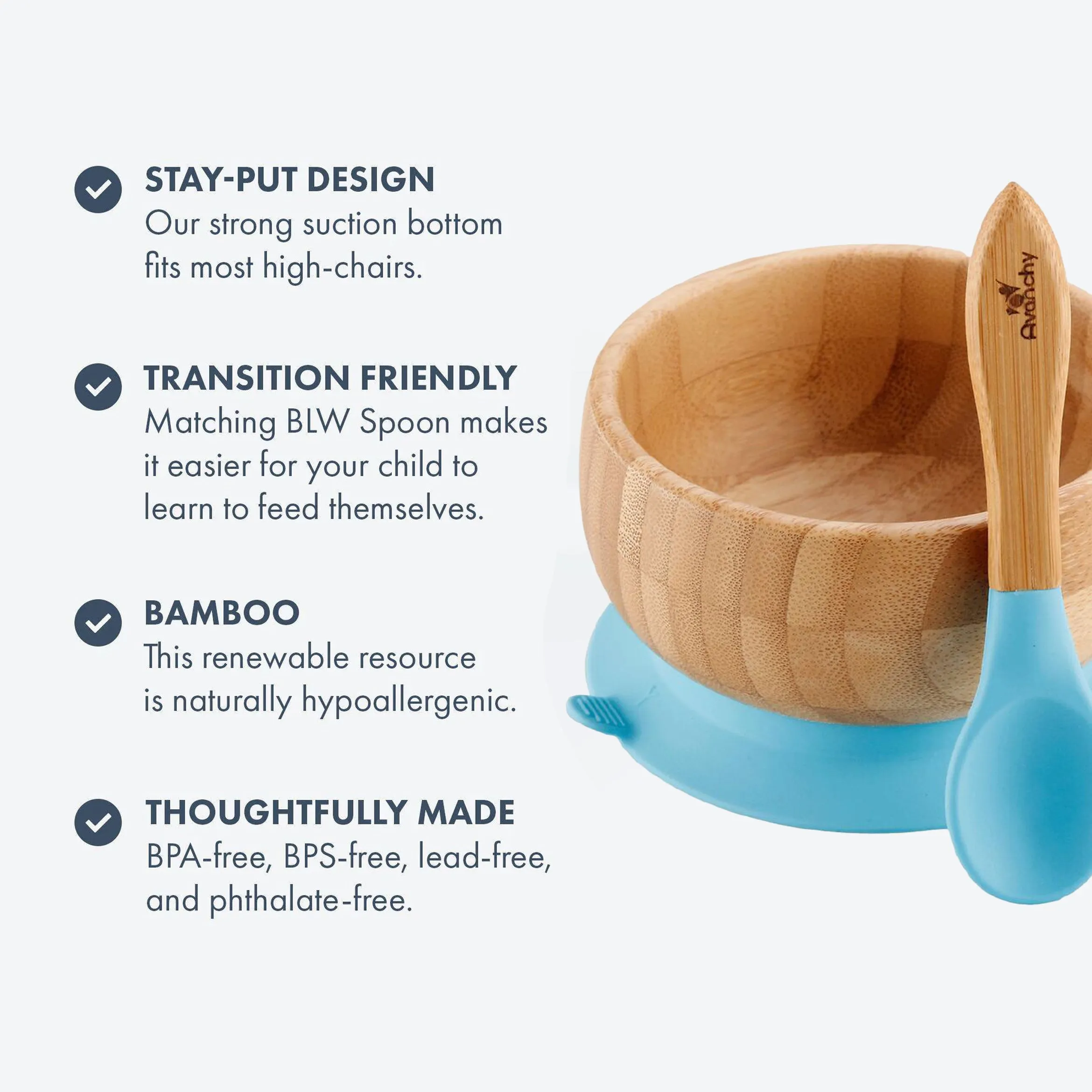 Avanchy - Baby Bamboo Stay Put Suction BOWL   Spoon BL