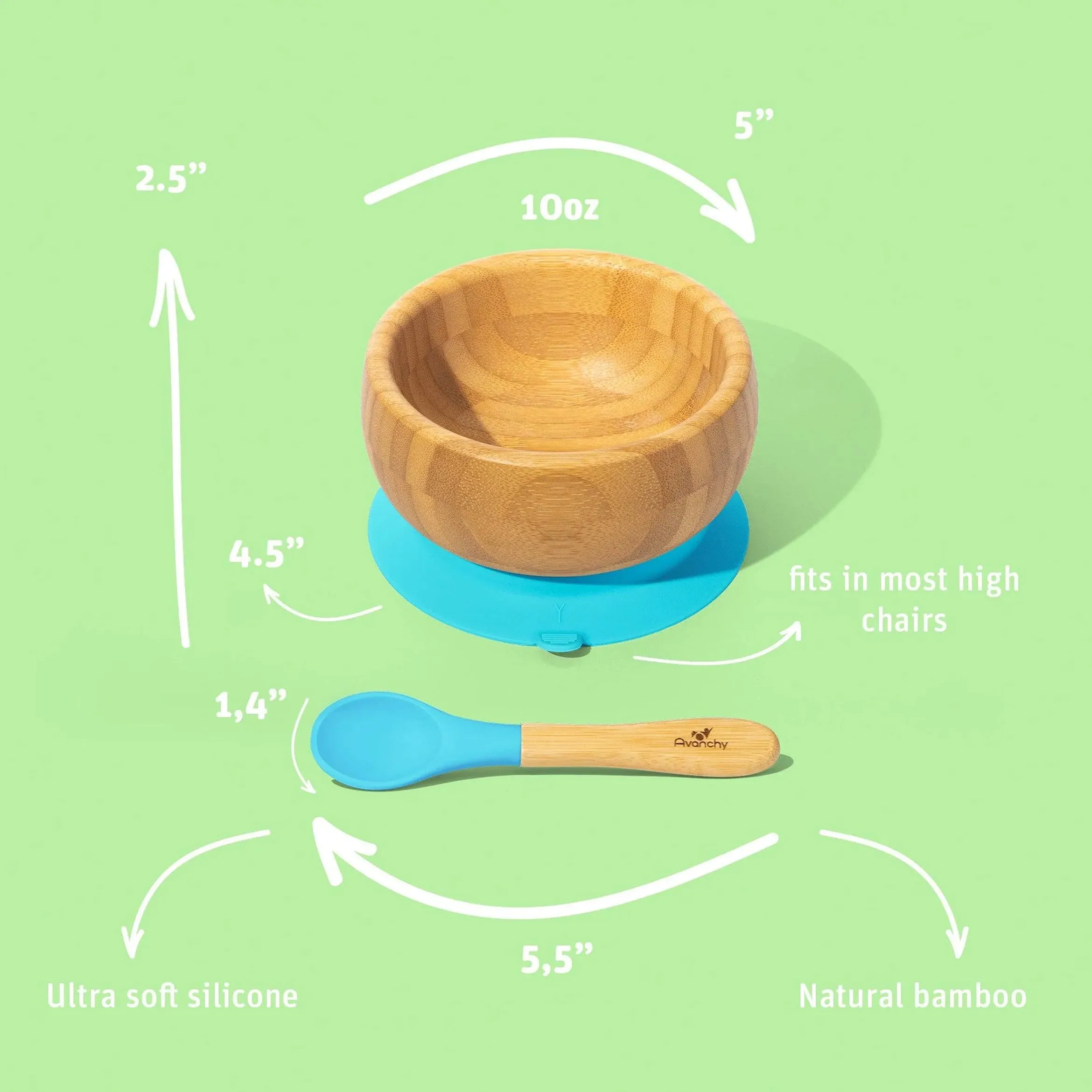 Avanchy - Baby Bamboo Stay Put Suction BOWL   Spoon BL