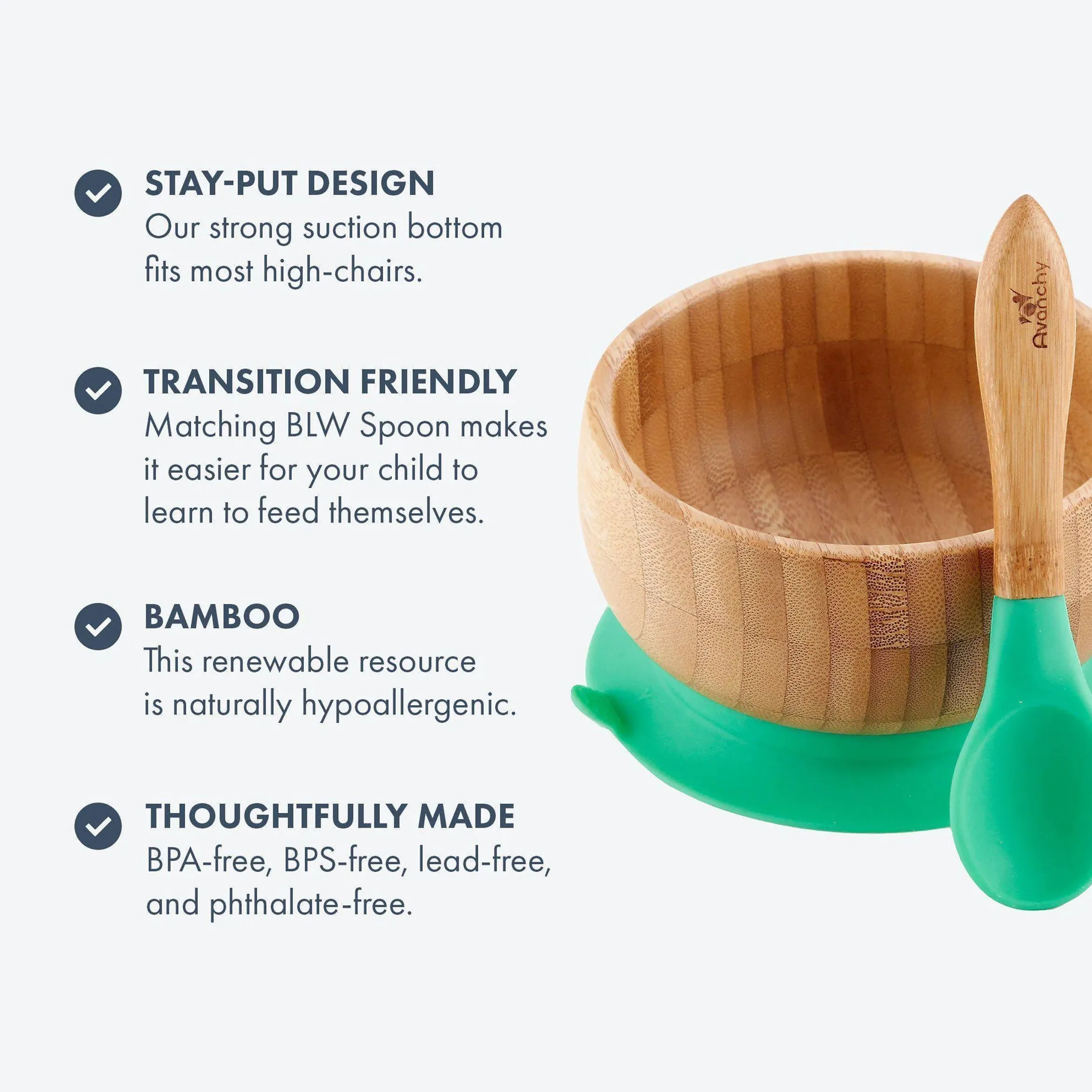 Avanchy - Baby Bamboo Stay Put Suction BOWL   Spoon GN