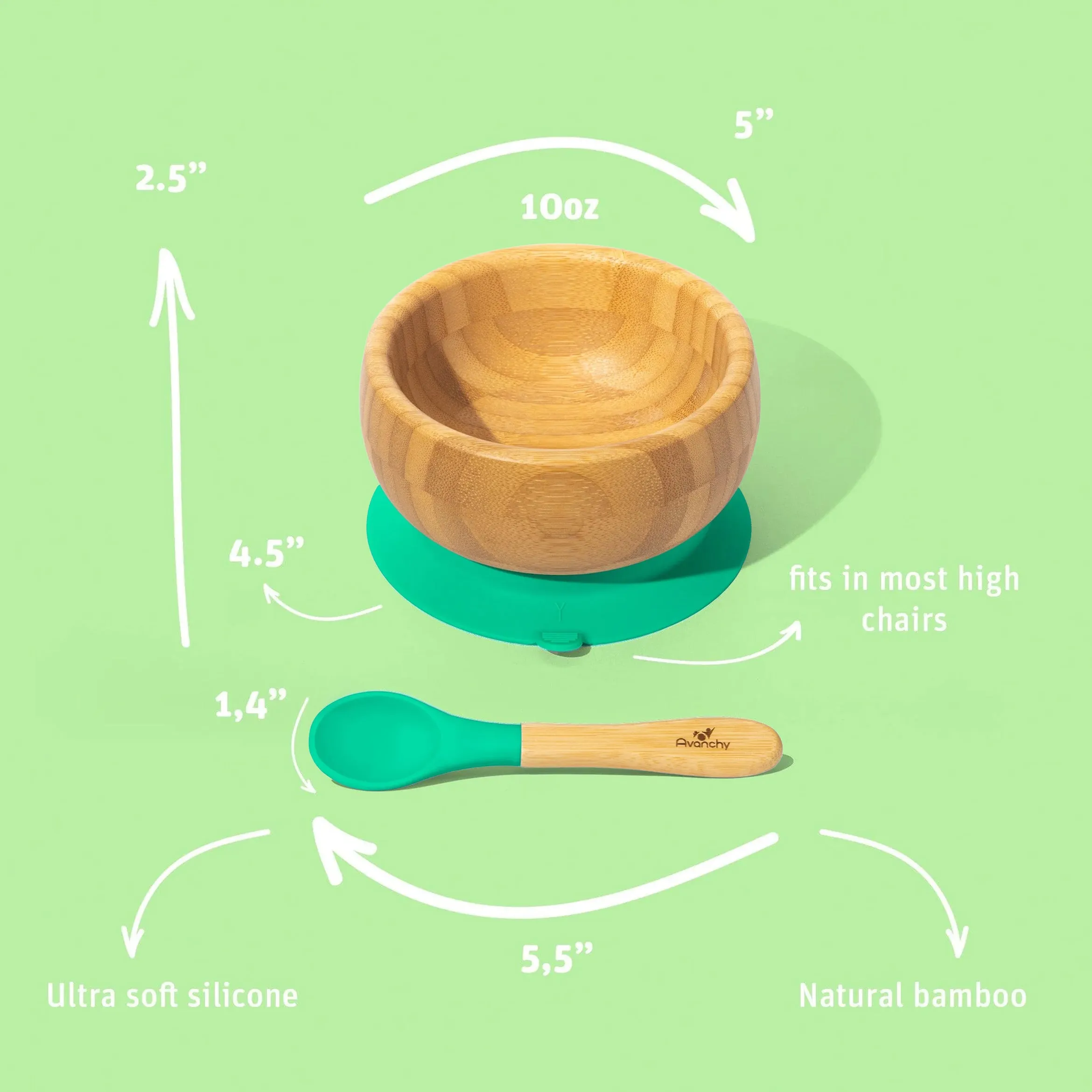 Avanchy - Baby Bamboo Stay Put Suction BOWL   Spoon GN