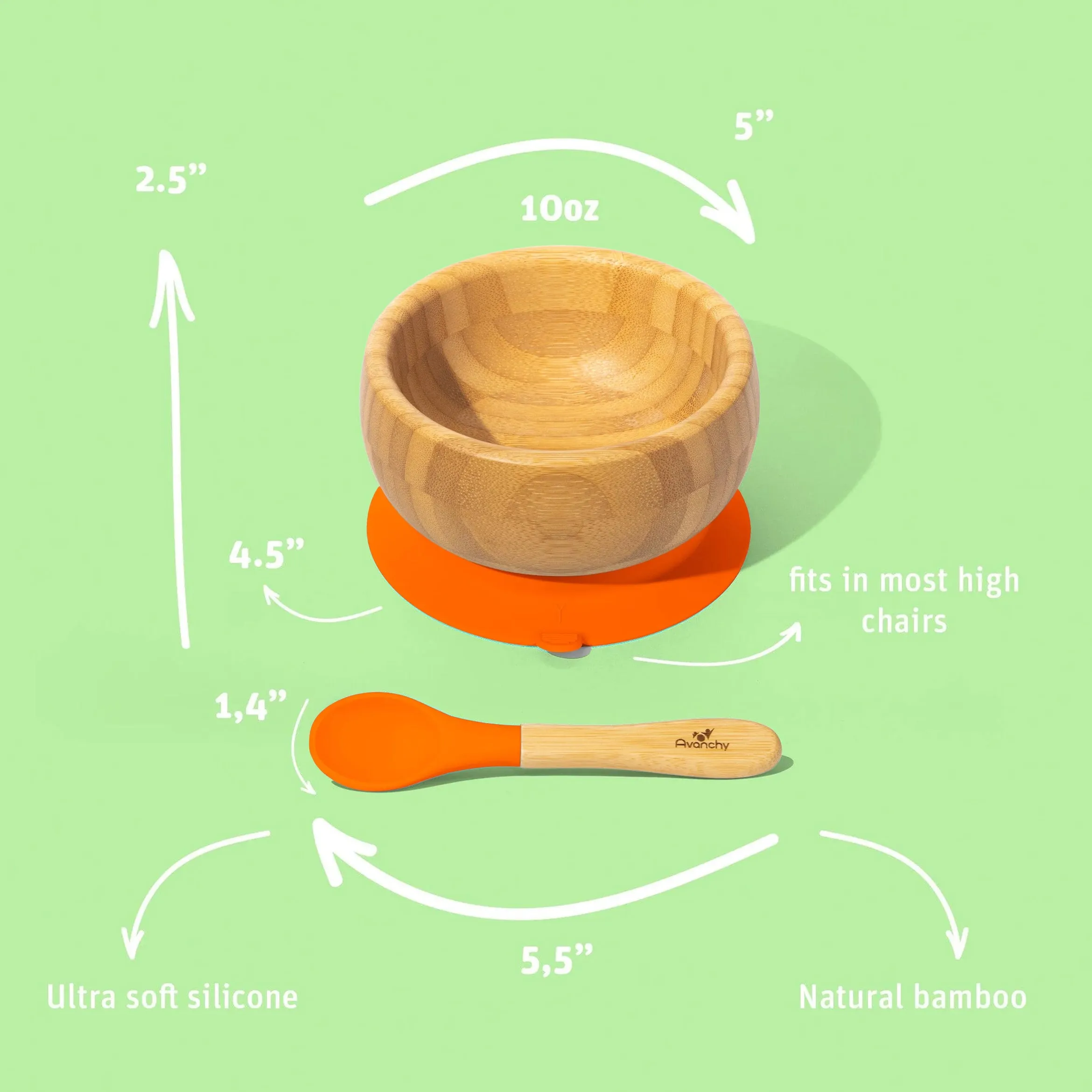 Avanchy - Baby Bamboo Stay Put Suction BOWL   Spoon OG