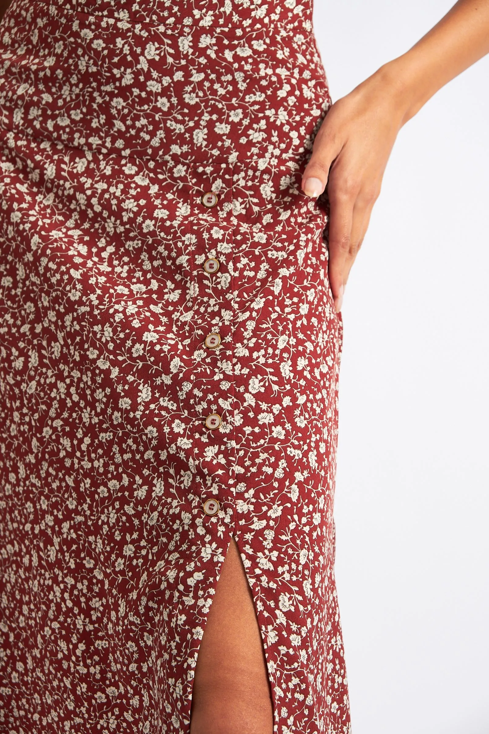 Barney Floral Print Midi Skirt Rust
