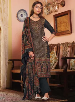 Belliza Dark Grey Pure Alpine Woolen Unstitched Winter Suits for Women