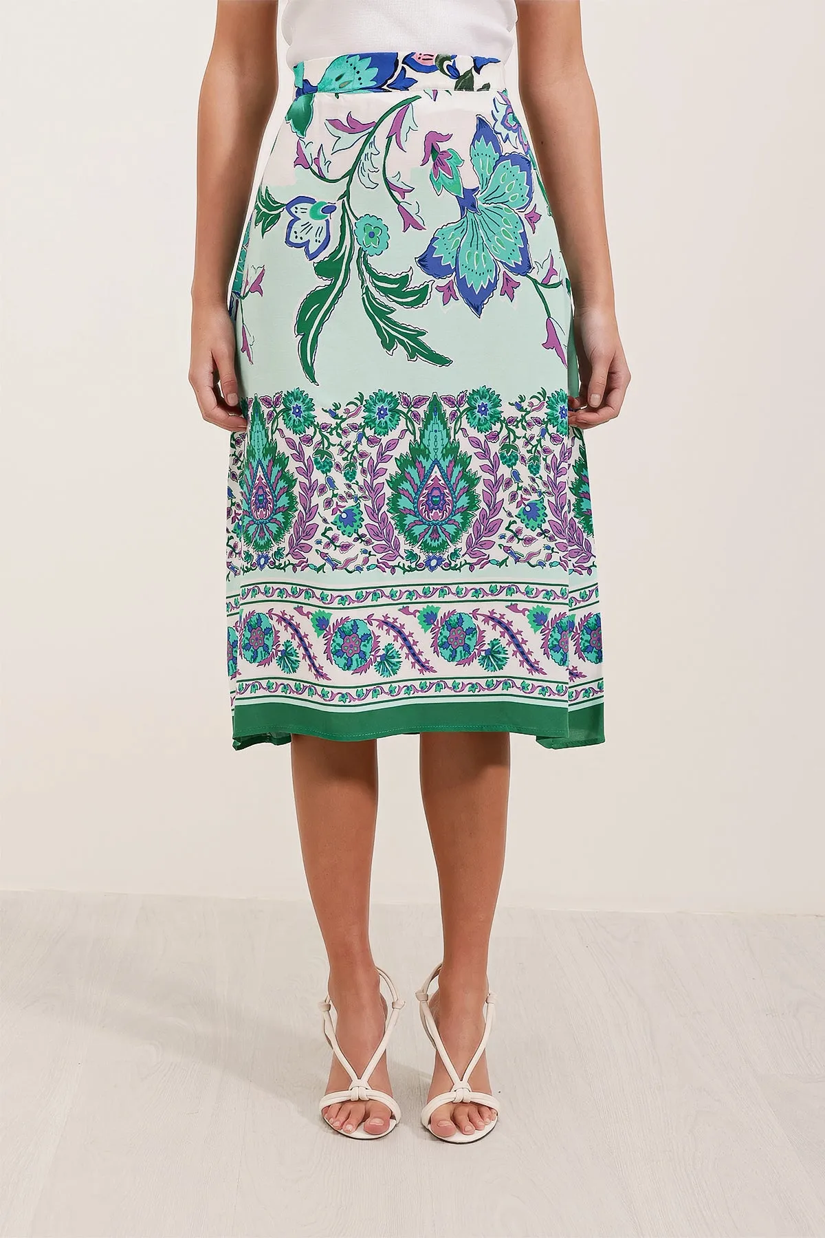 BGD Women Patterned Midi Skirt - Green - Avondale