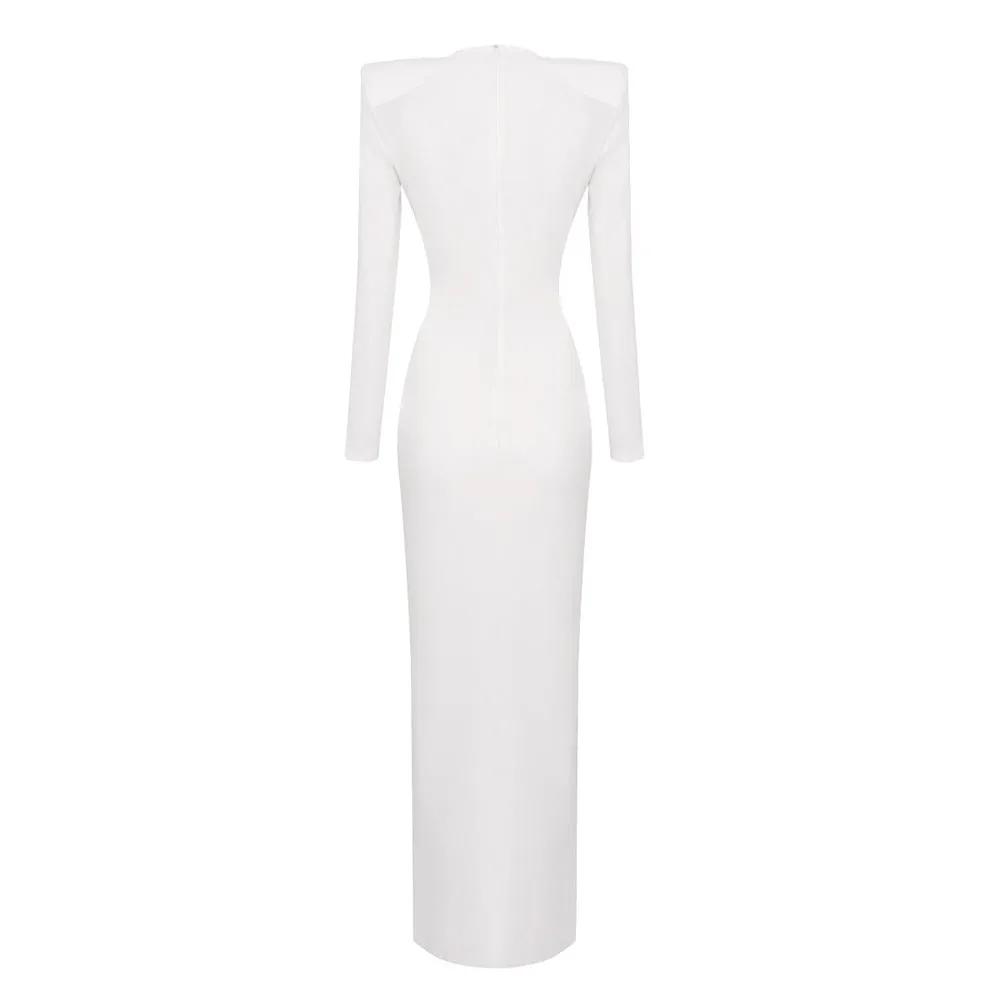 Black Long Sleeve Ring V Neck Formal Dress