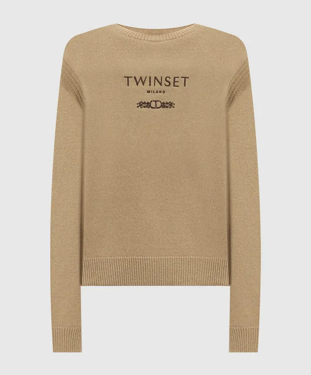 BRAUNER PULLOVER AUS WOLLE UND KASCHMIR MIT LOGO-STICKEREI
