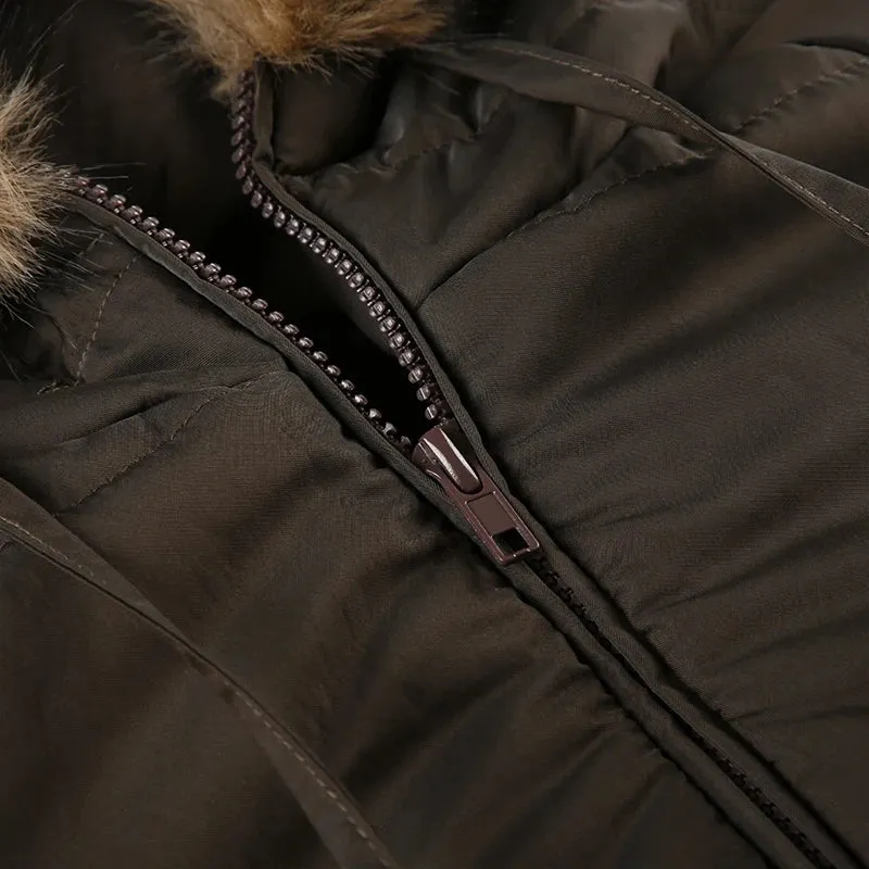 Brown Puffer Fur Hooded And Palm Palm Front Zip-Up Crop Jacket