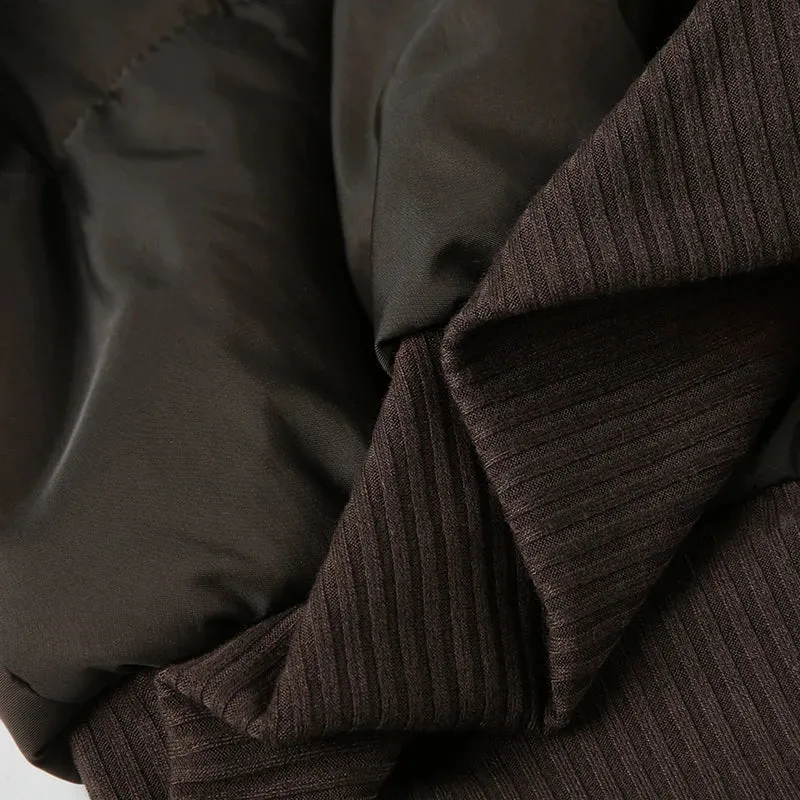 Brown Puffer Fur Hooded And Palm Palm Front Zip-Up Crop Jacket