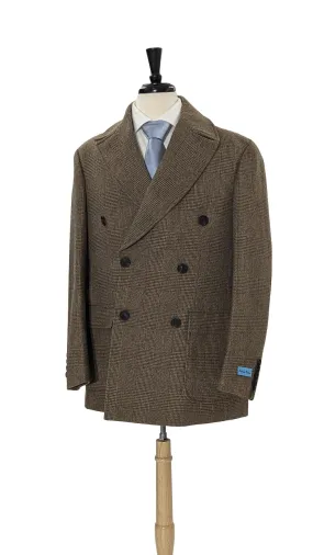 Canuti By Steven Land Mens Brown Plaid 100% Wool Double Breasted Overcoat