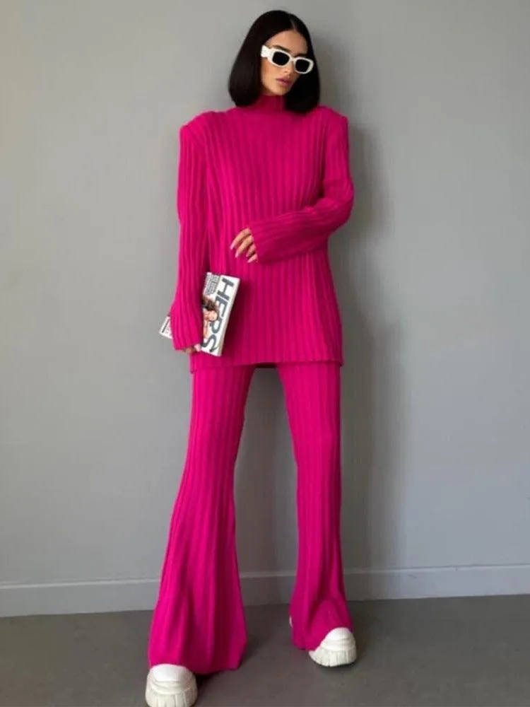 Casual Pullover Sweater & Woolen Pants Two-Piece Set