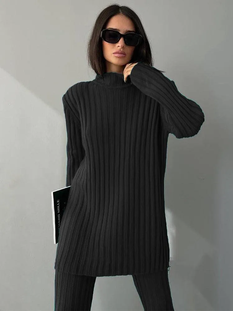 Casual Pullover Sweater & Woolen Pants Two-Piece Set