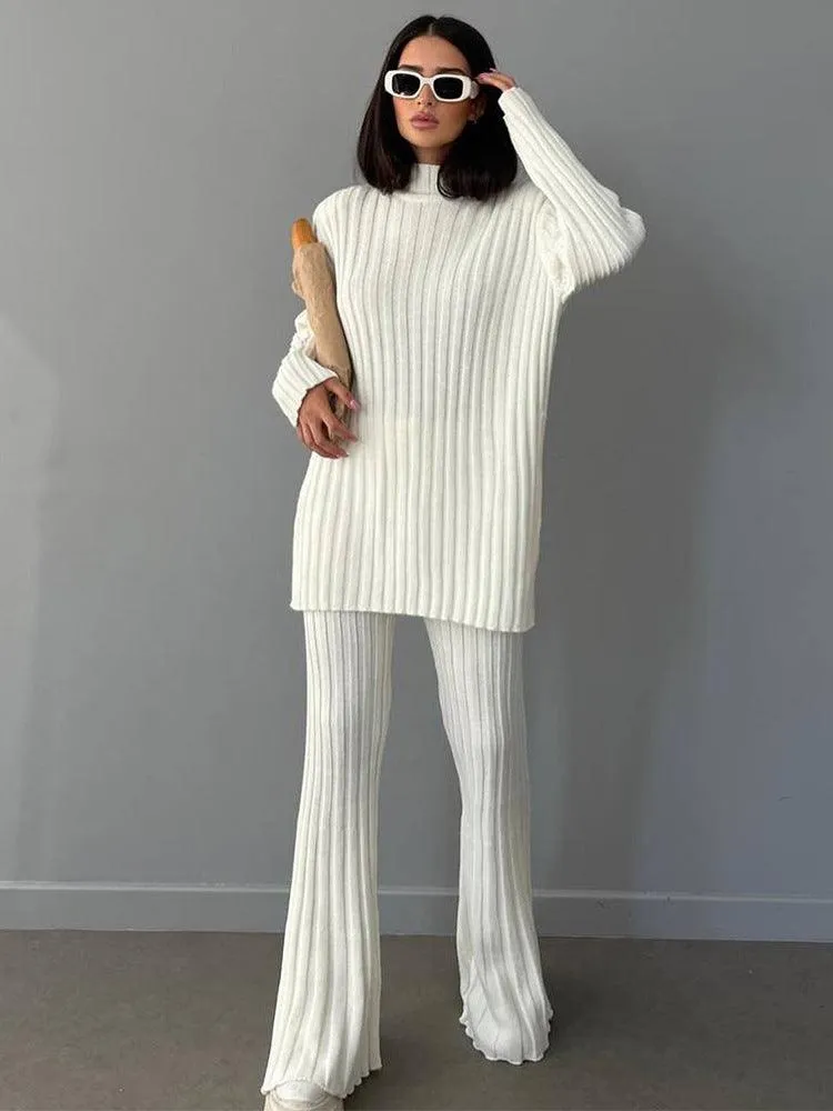 Casual Pullover Sweater & Woolen Pants Two-Piece Set