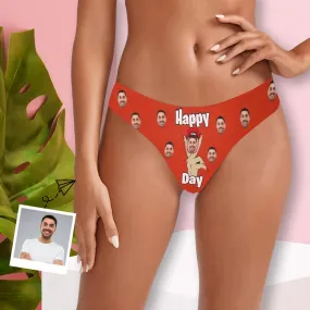 Custom Face Underwear for Womens Personalized Happy Day Lingerie Women's Classic Thongs Gift for Girlfriend or Wife