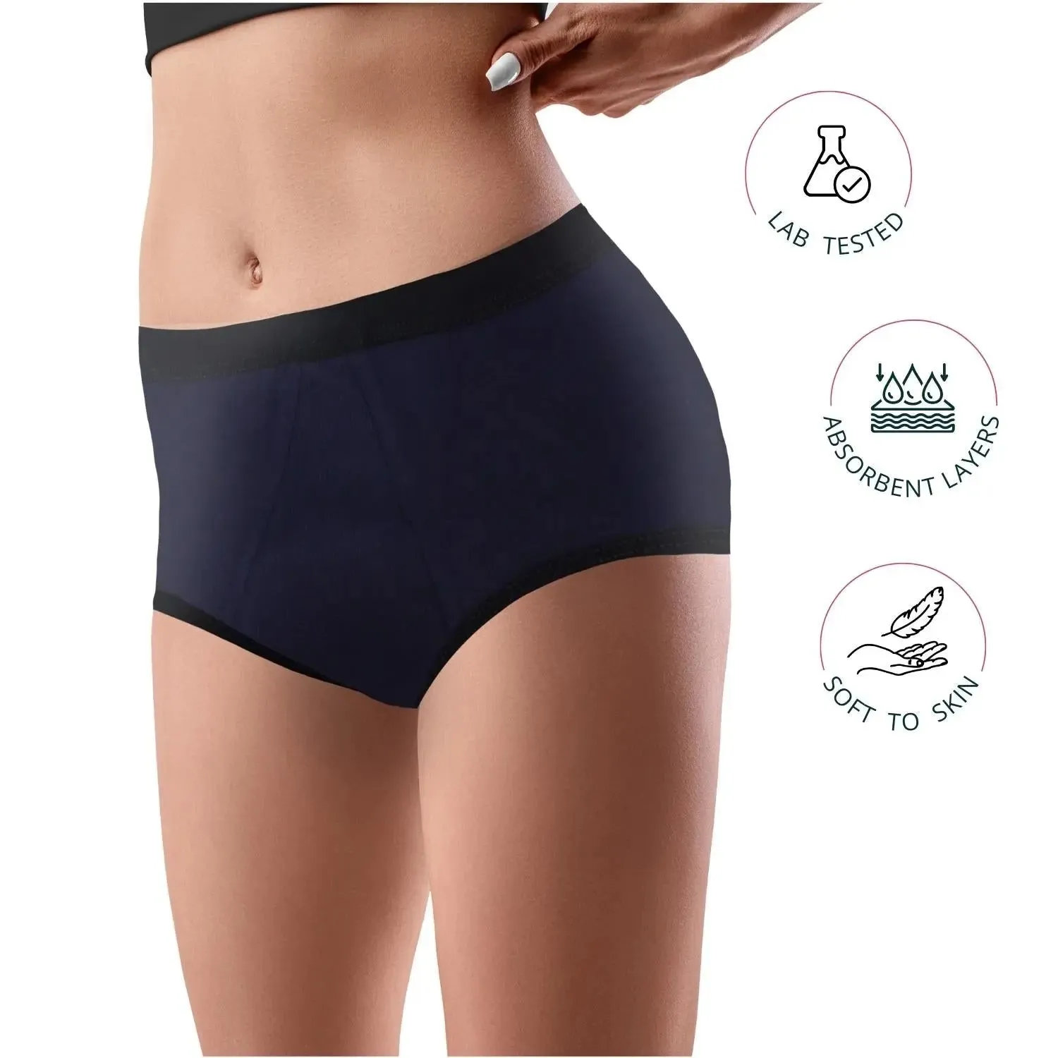 D'chica Eco-Friendly Period Panties with Anti-Microbial Lining for Pad-Free Periods, Navy Blue