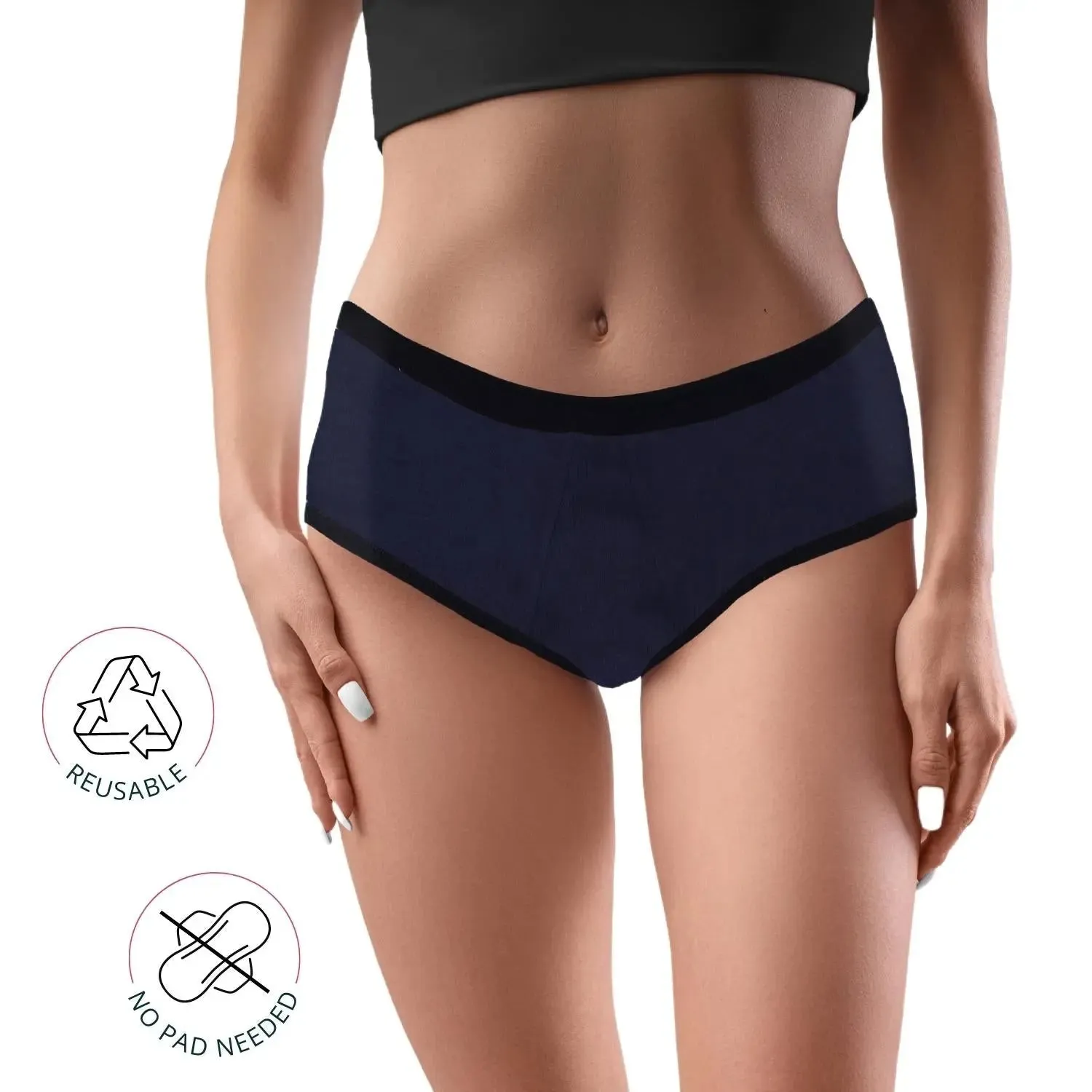 D'chica Eco-Friendly Period Panties with Anti-Microbial Lining for Pad-Free Periods, Navy Blue