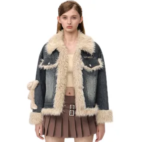 Doozoo Fleece Denim Jacket In Black