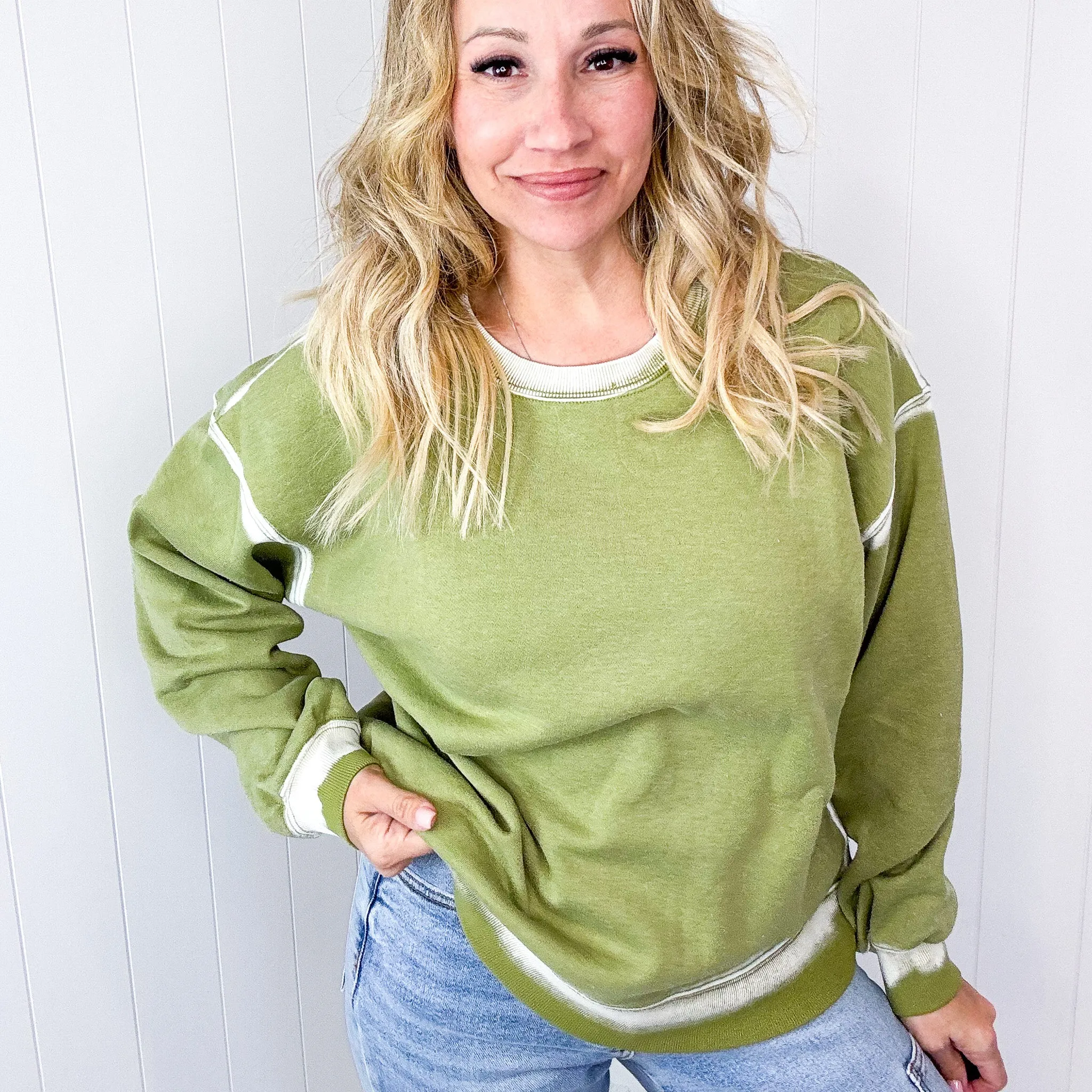 Easel Dreamy Fade Ombre Oil Washed Pullover in 3 Colors