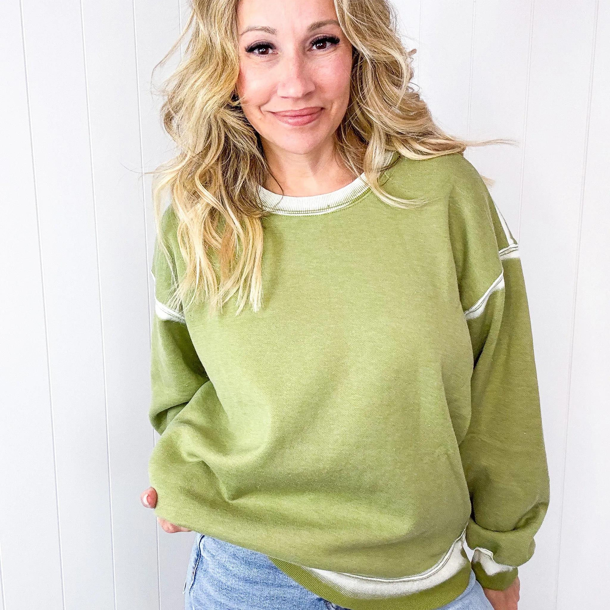 Easel Dreamy Fade Ombre Oil Washed Pullover in 3 Colors