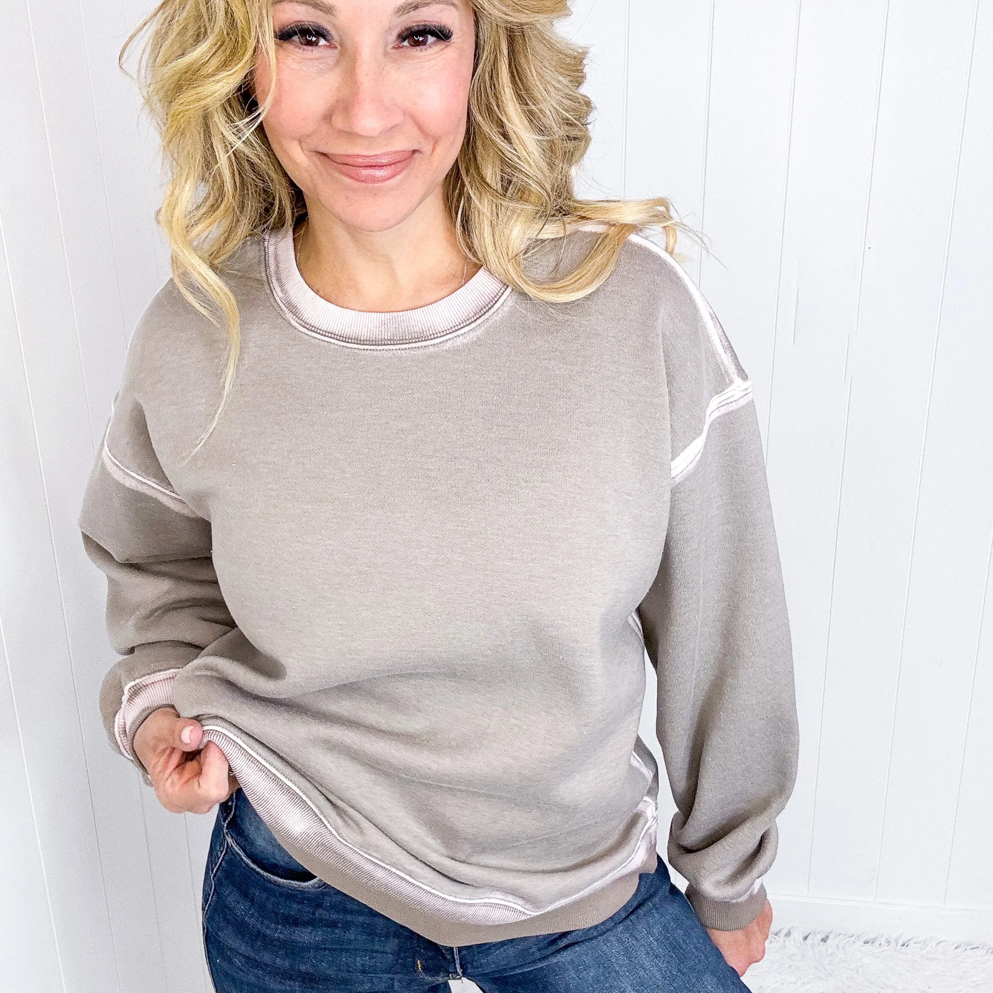 Easel Dreamy Fade Ombre Oil Washed Pullover in 3 Colors