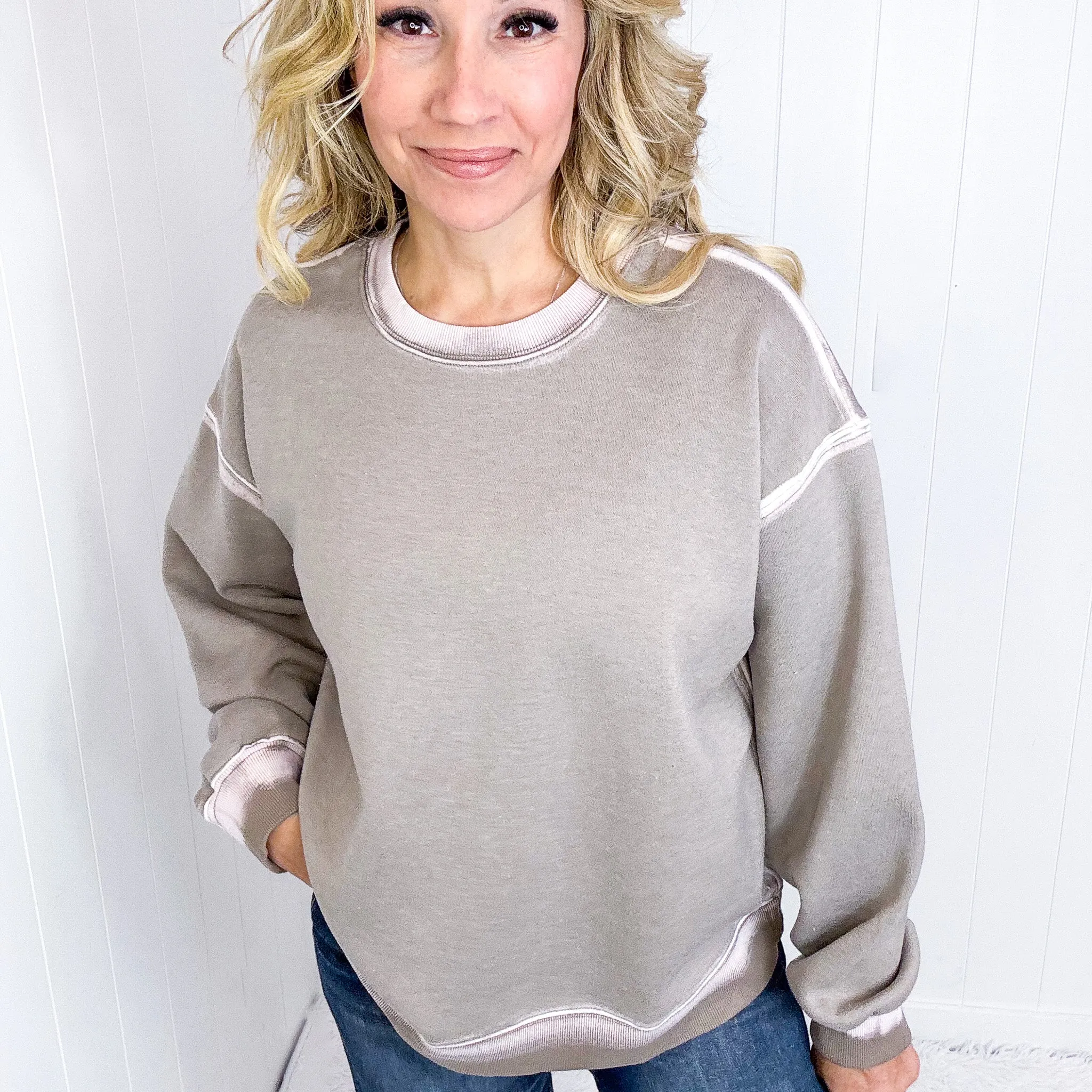 Easel Dreamy Fade Ombre Oil Washed Pullover in 3 Colors