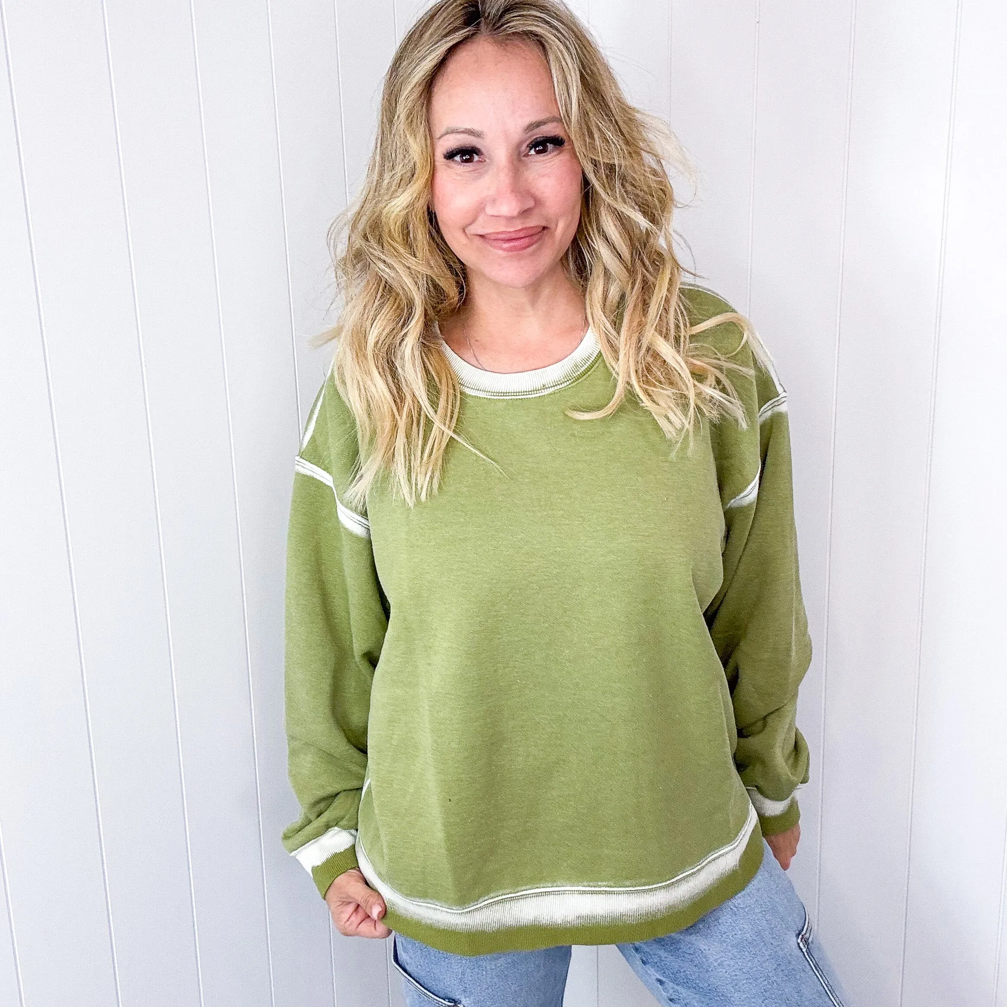 Easel Dreamy Fade Ombre Oil Washed Pullover in 3 Colors