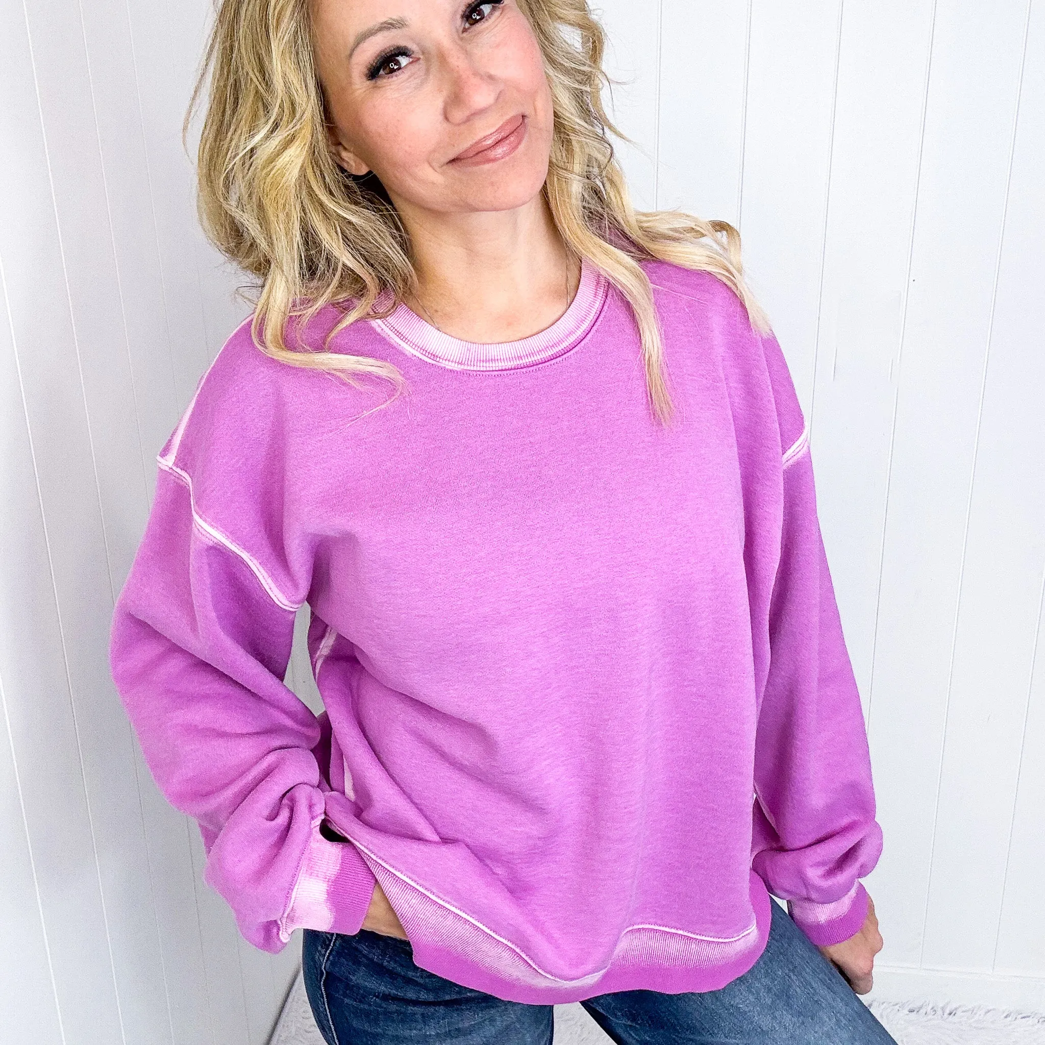 Easel Dreamy Fade Ombre Oil Washed Pullover in 3 Colors