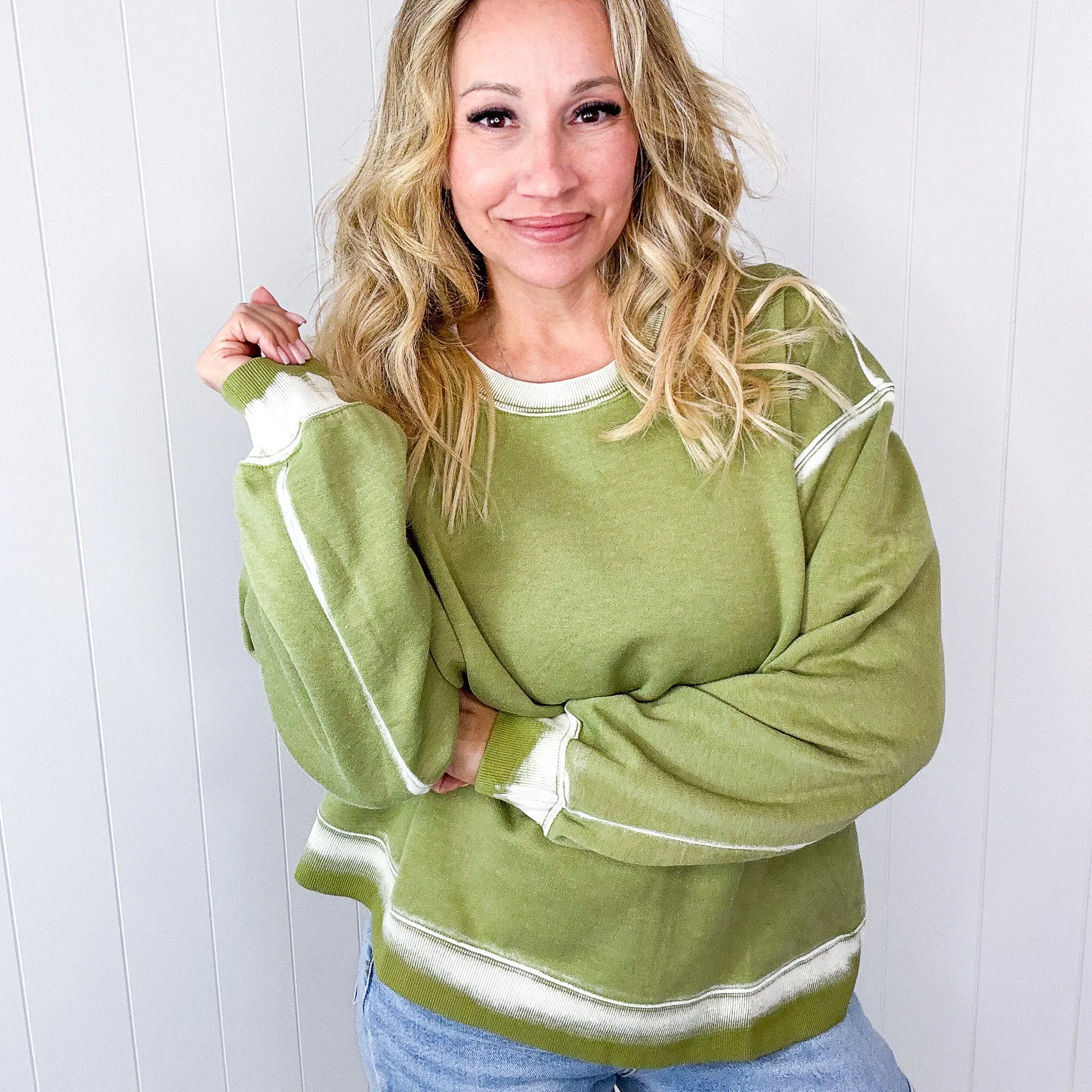 Easel Dreamy Fade Ombre Oil Washed Pullover in 3 Colors