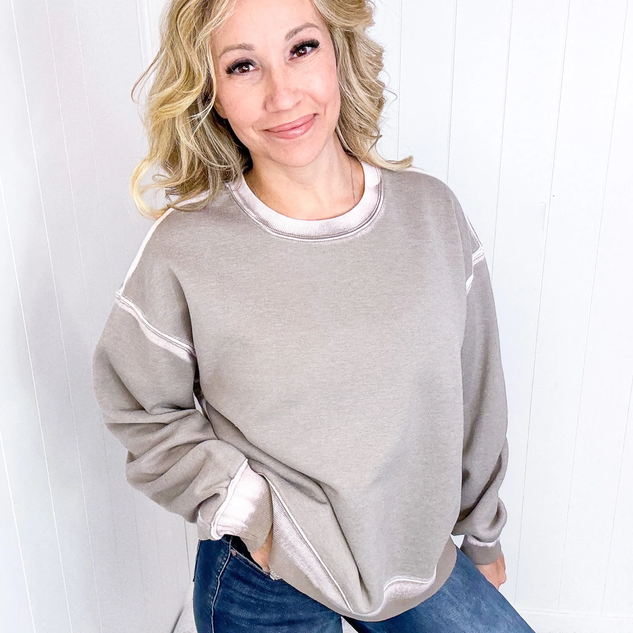 Easel Dreamy Fade Ombre Oil Washed Pullover in 3 Colors