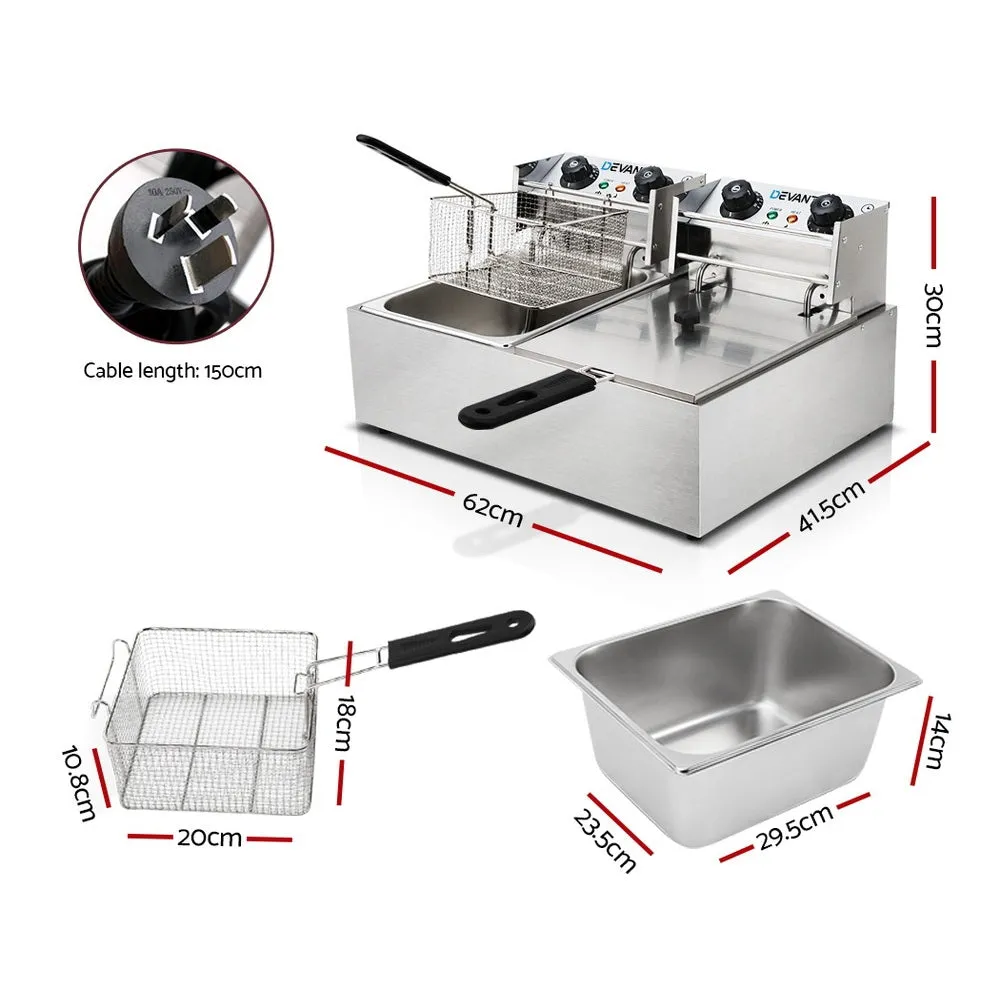 Electric Commercial Deep Fryer Twin Frying Basket Chip Cooker Kitchen