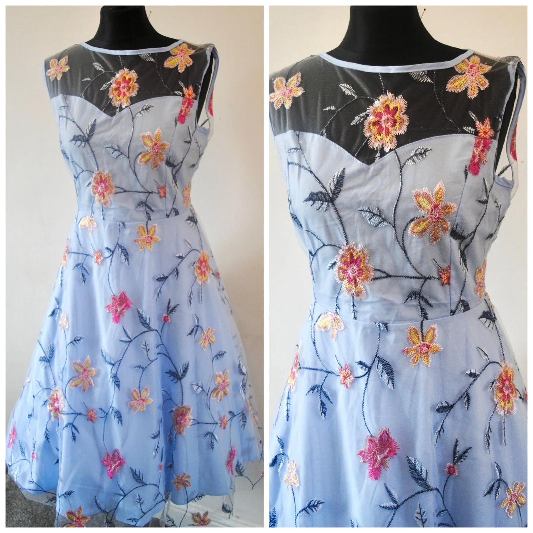 Embroidered Flower Tulle Dress - Other Colours