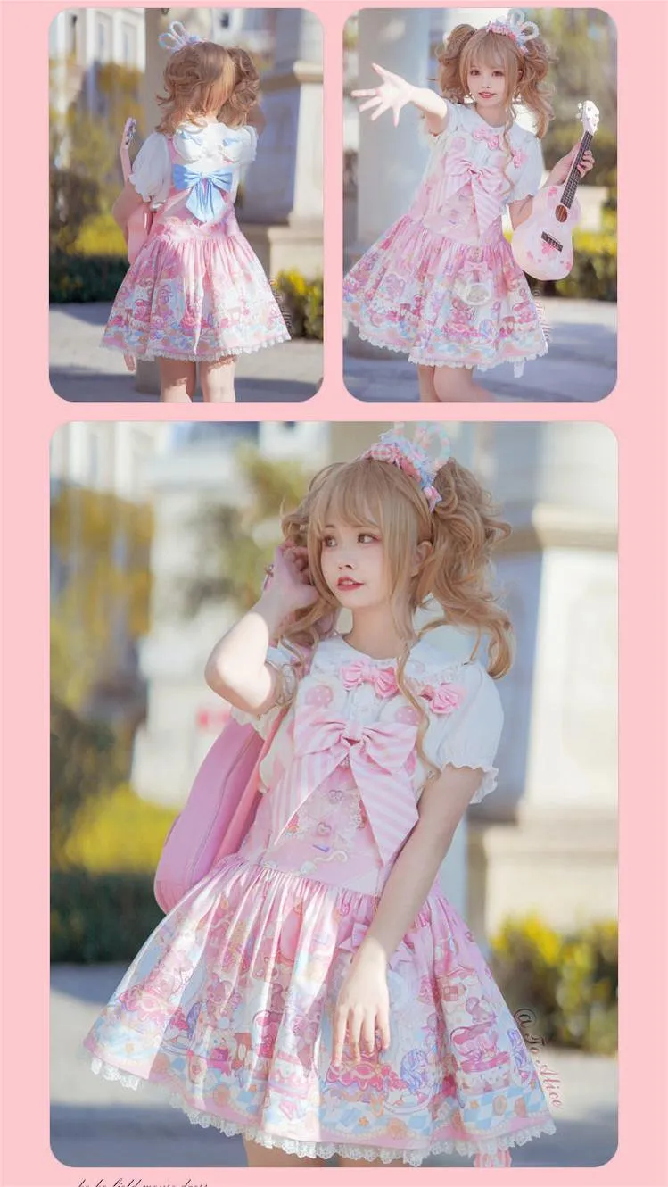 Fairy Kei Pink/ Blue Purple Yellow Coffee Lolita Dress