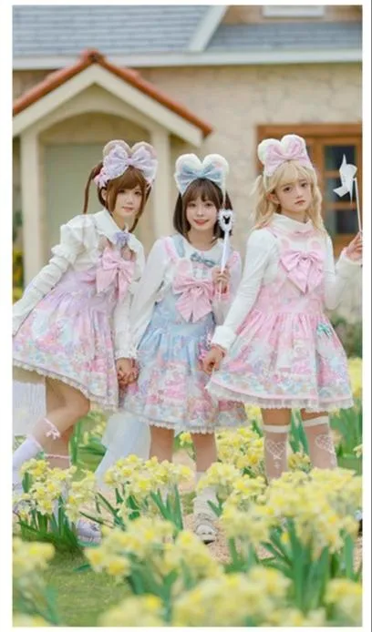 Fairy Kei Pink/ Blue Purple Yellow Coffee Lolita Dress
