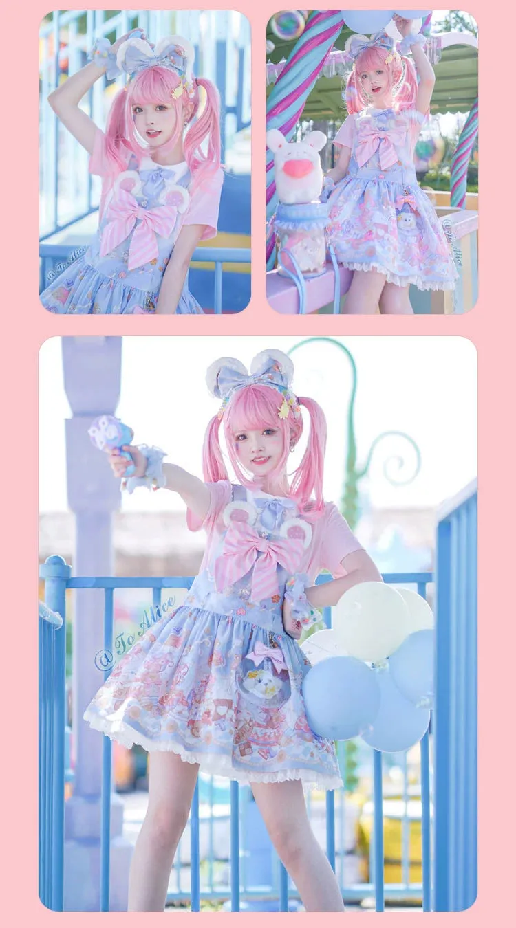Fairy Kei Pink/ Blue Purple Yellow Coffee Lolita Dress