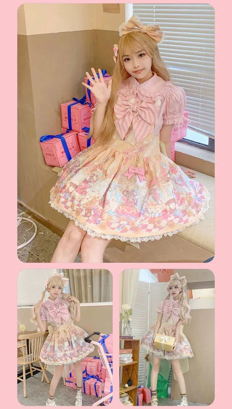 Fairy Kei Pink/ Blue Purple Yellow Coffee Lolita Dress
