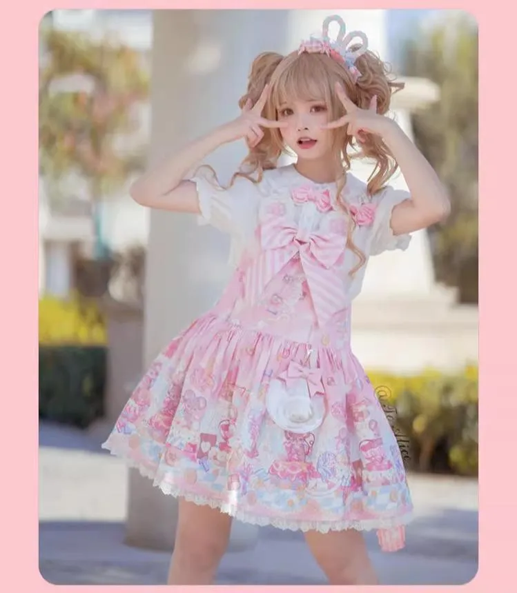 Fairy Kei Pink/ Blue Purple Yellow Coffee Lolita Dress