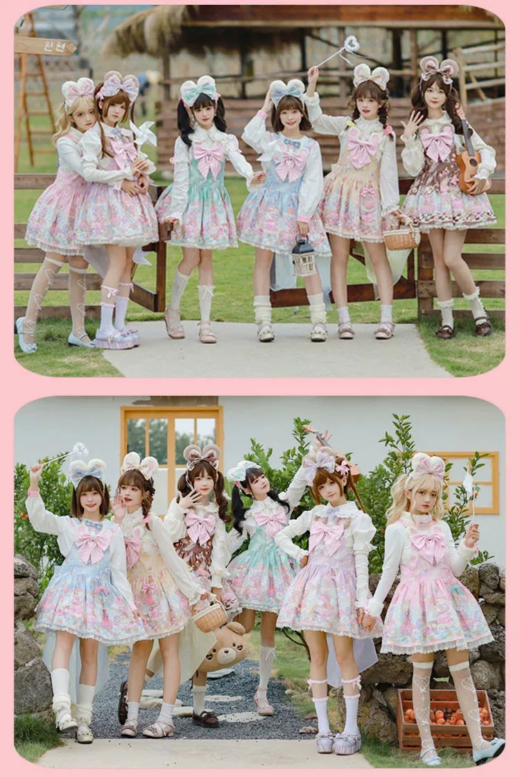 Fairy Kei Pink/ Blue Purple Yellow Coffee Lolita Dress