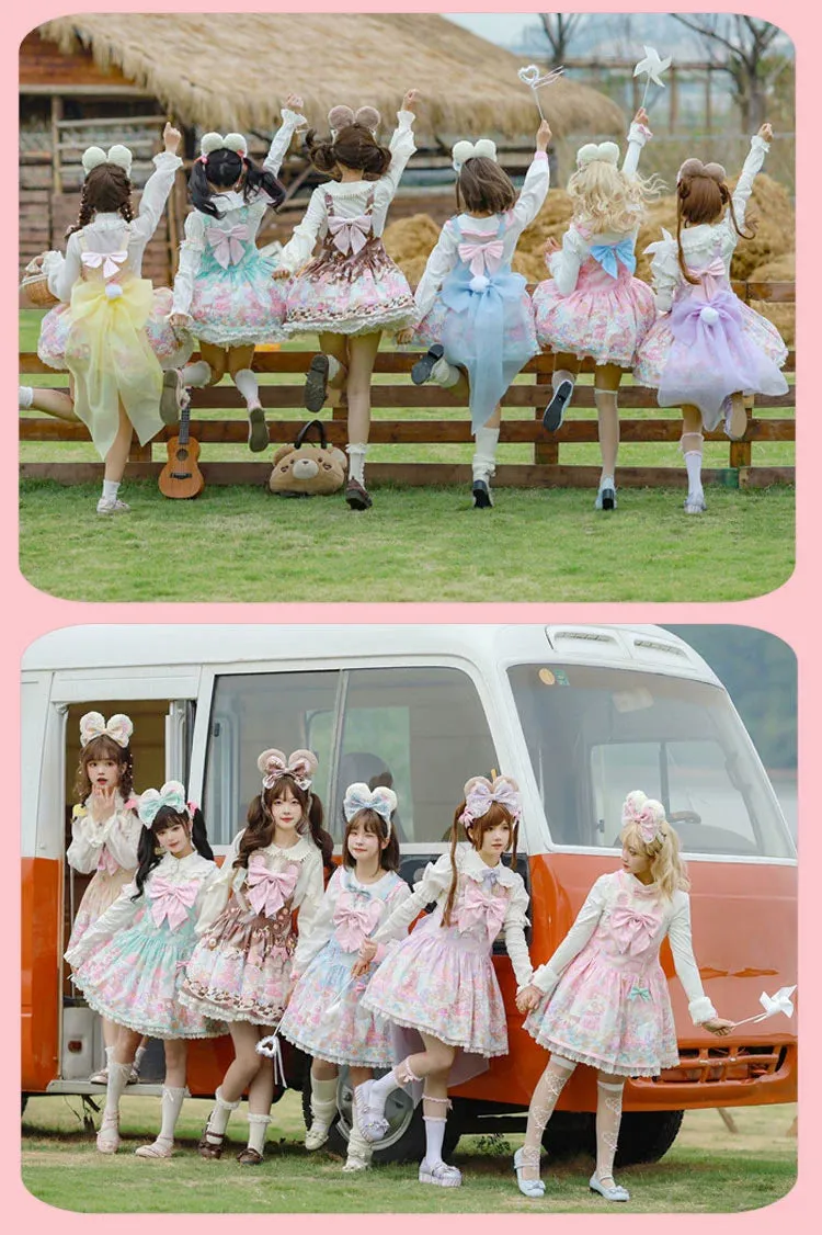 Fairy Kei Pink/ Blue Purple Yellow Coffee Lolita Dress