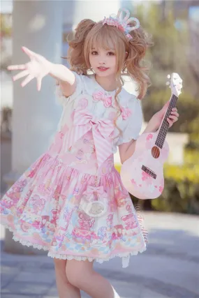 Fairy Kei Pink/ Blue Purple Yellow Coffee Lolita Dress