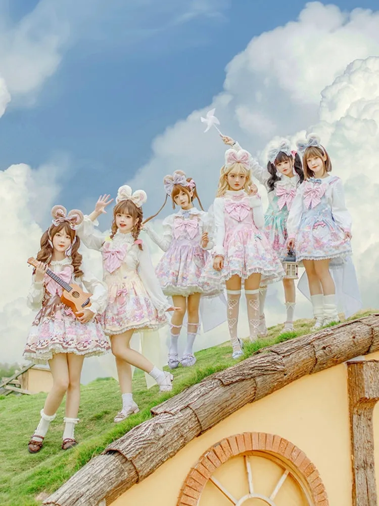 Fairy Kei Pink/ Blue Purple Yellow Coffee Lolita Dress