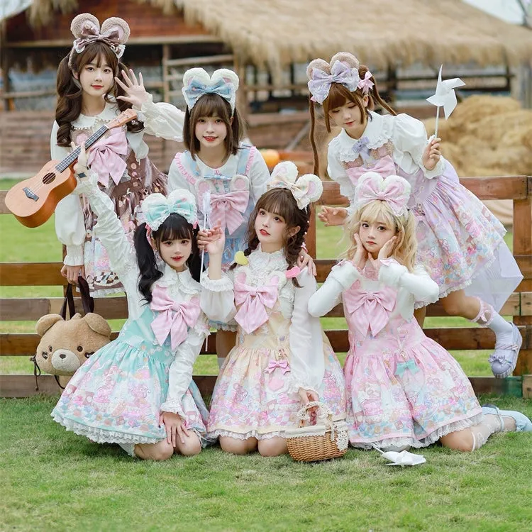 Fairy Kei Pink/ Blue Purple Yellow Coffee Lolita Dress