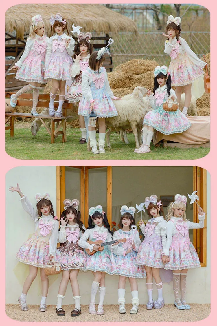 Fairy Kei Pink/ Blue Purple Yellow Coffee Lolita Dress