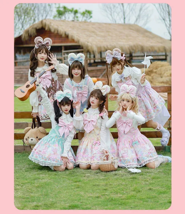 Fairy Kei Pink/ Blue Purple Yellow Coffee Lolita Dress