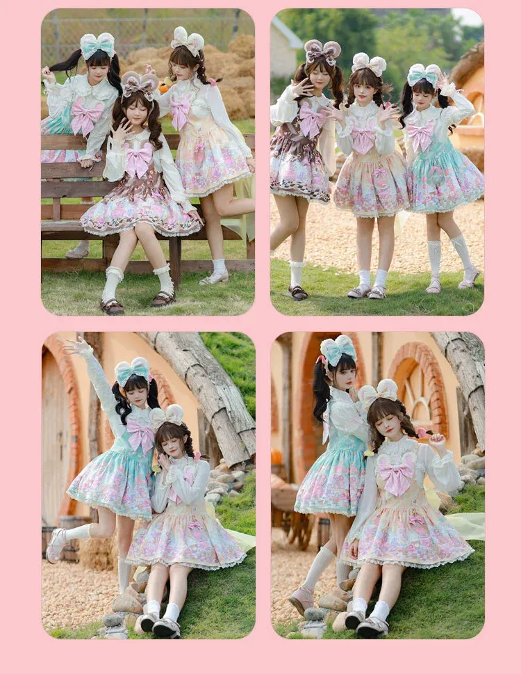 Fairy Kei Pink/ Blue Purple Yellow Coffee Lolita Dress