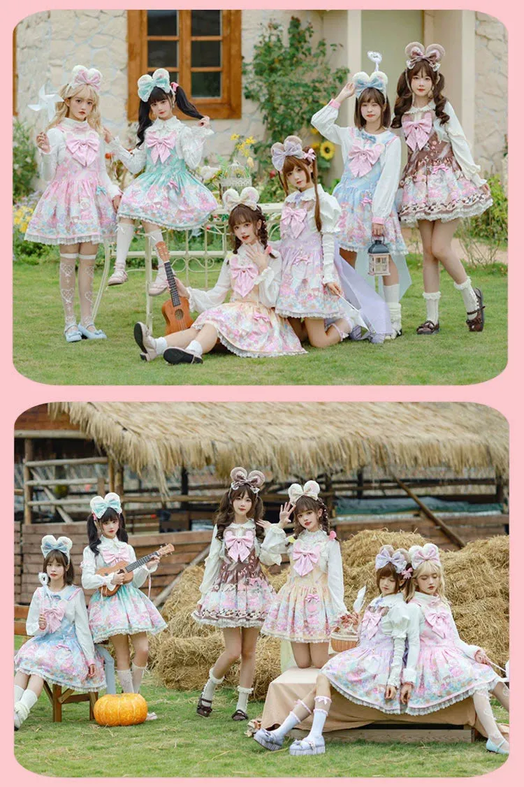 Fairy Kei Pink/ Blue Purple Yellow Coffee Lolita Dress