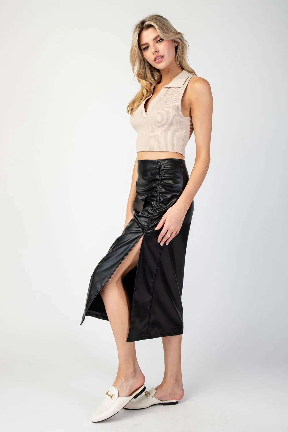 Faux Leather Midi Skirt